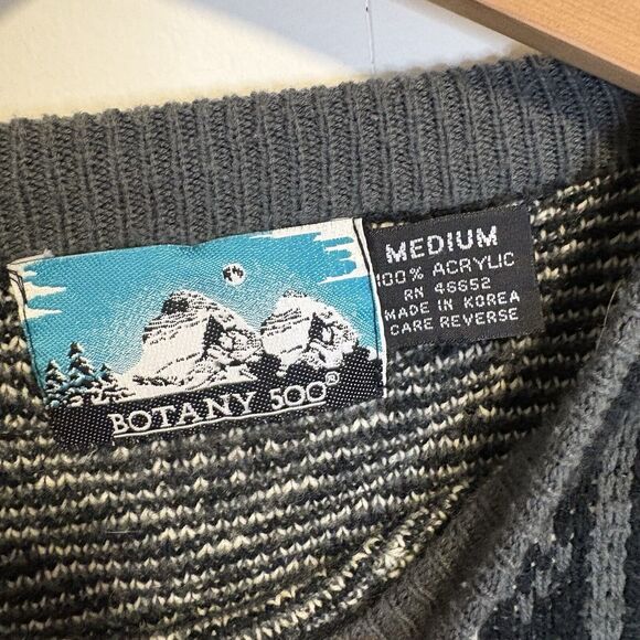 VTG Botany 500 Sweater Mens Medium Geometric Knit Crew Neck Pullover Grandpa Dad - Picture 3 of 6